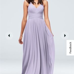 David’s Bridal F20052 Spaghetti Strap Mesh Cross Waist Bridesmaid Dress Iris